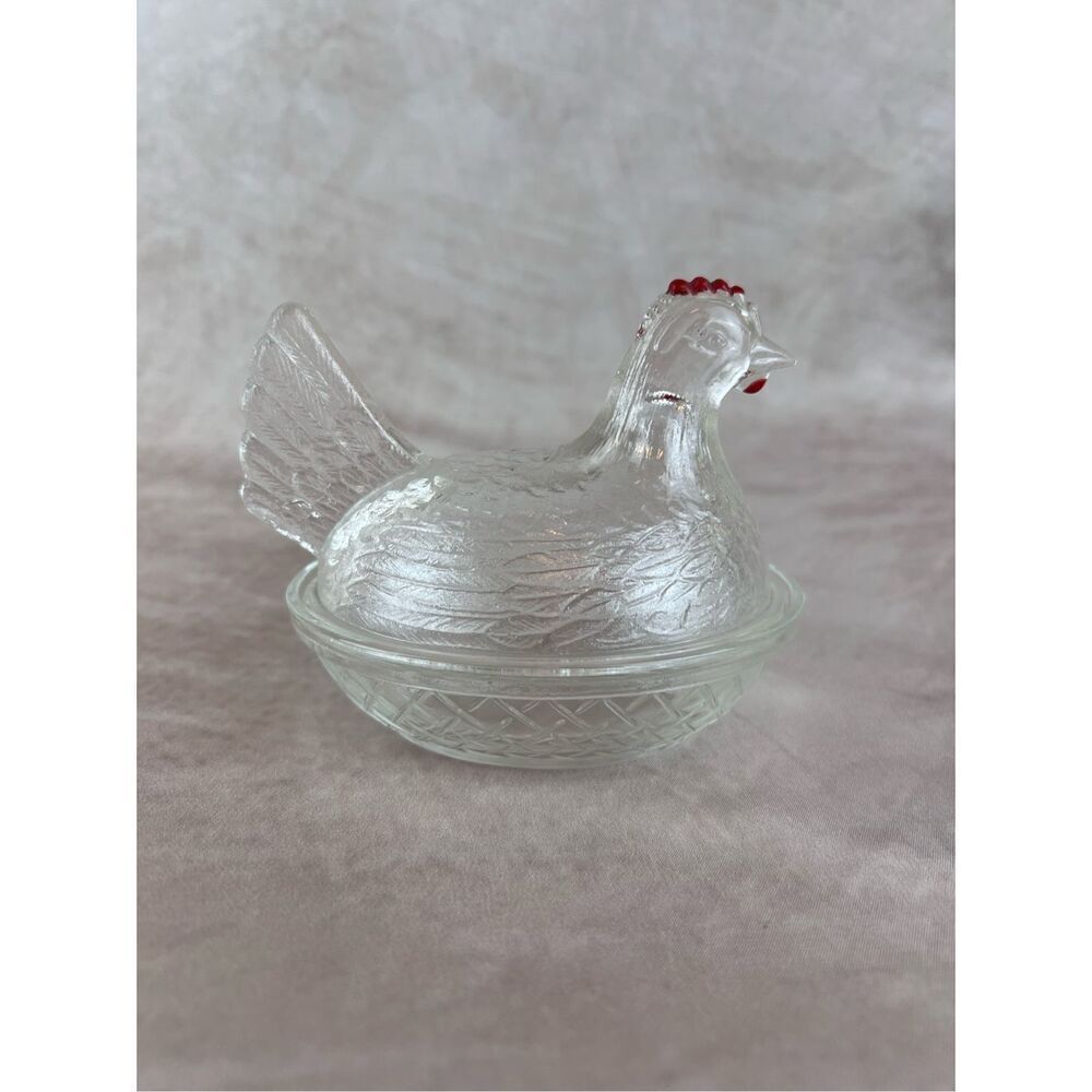 Vintage Mystery Clear Glass Hen on Nest